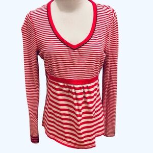 Boden Red White Striped Top Vneck Preppy Retro UK 14 US 10